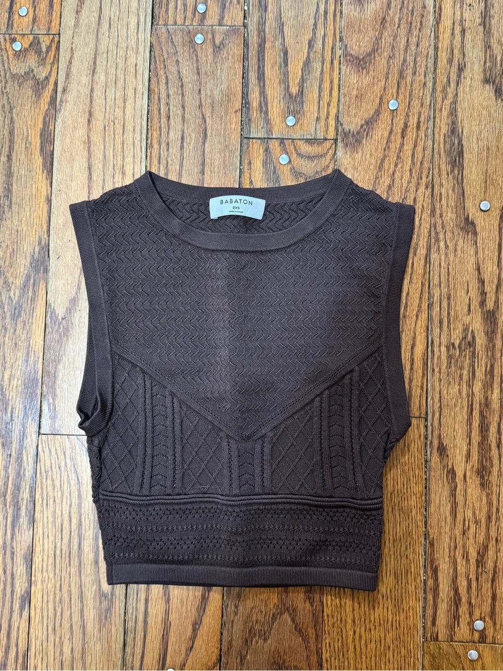 Babaton Chocolate Brown Textured Knit Crop Top